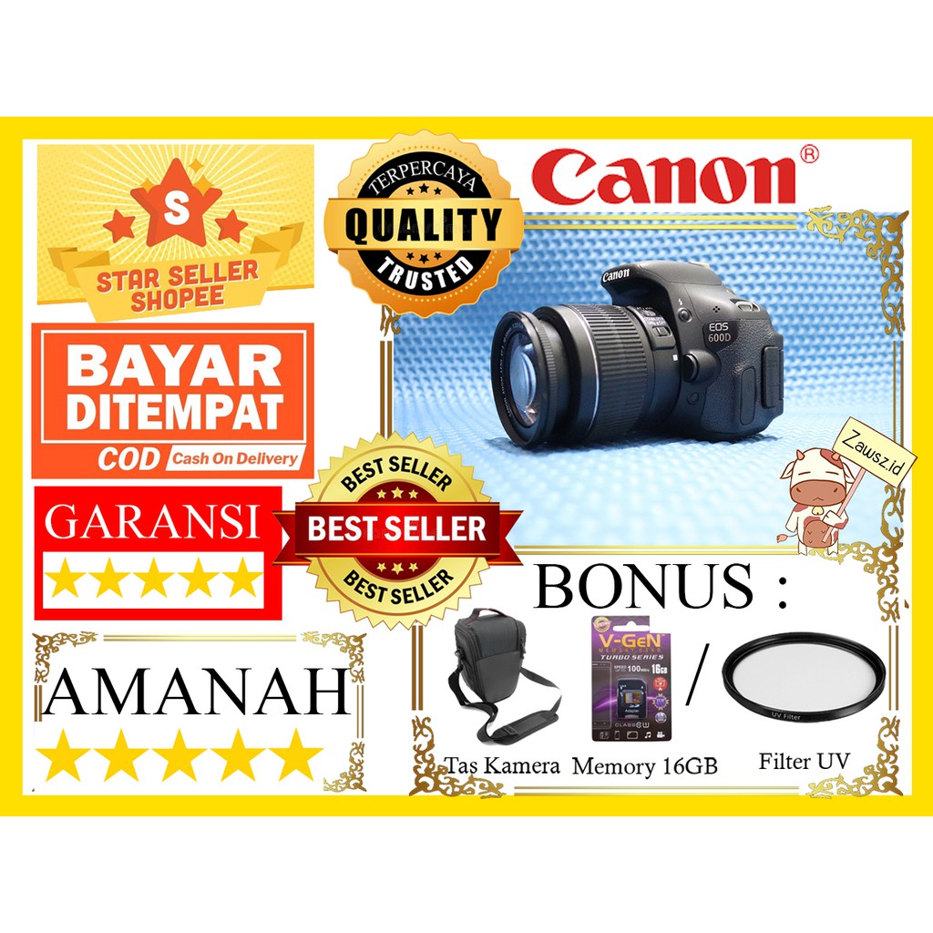 Kamera DSLR Canon 600d / Kiss X5 / Canon 600 D Free memory dan tas ( Kamera Vlog )