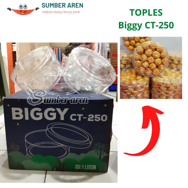 Toples Biggy CT 250 Toples Kue Kering Nastar Toples Plastik Biggy Bulat 500 gram (12pcs)