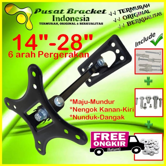 Bracket Tv Monitor Lengan 14&quot; s/d 28&quot; 6arah Fleksible PBI.SWKNM-001