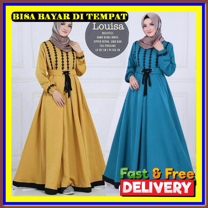 Gamis Long Dress Dres Drees Abaya Baju Jubah Syari Gaun Pakaian Polos Kancing Depan Muslim Muslimah 