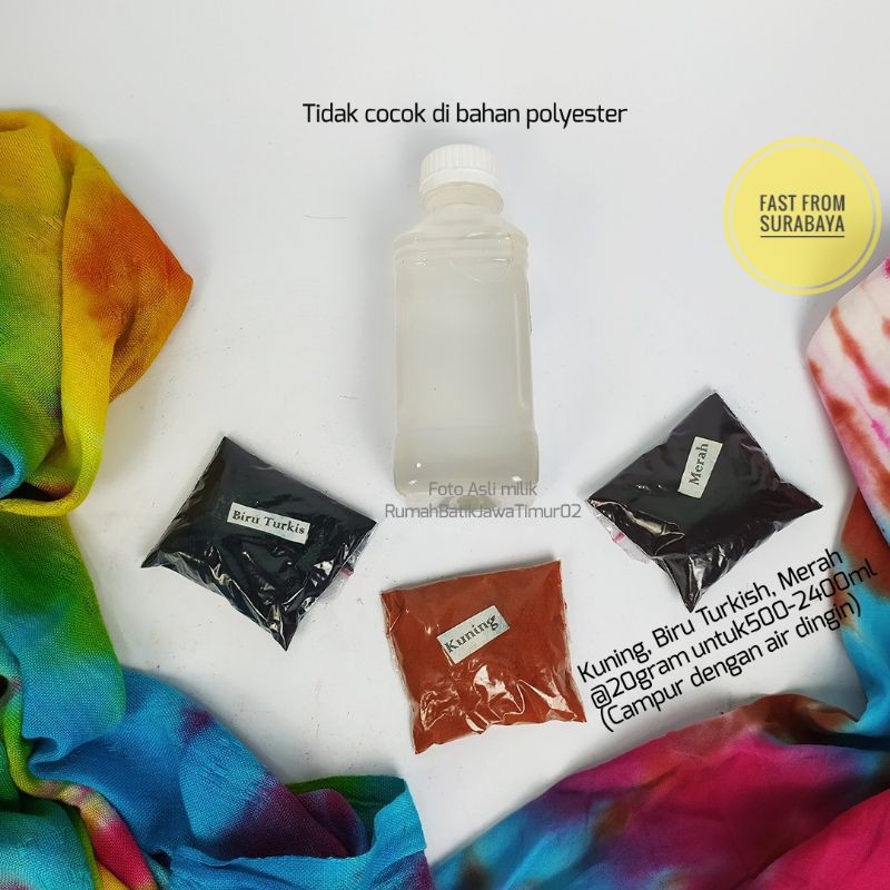 PAKET PEWARNA TIE DYE 3 REMASOL @20 Gram Air Suhu Dingin ikat celup shibori jumputan