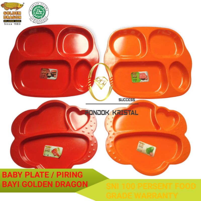 GOLDEN DRAGON SUCTION Baby Plate / Piring Bayi / Piring Sekat Persegi 9 PC0809
