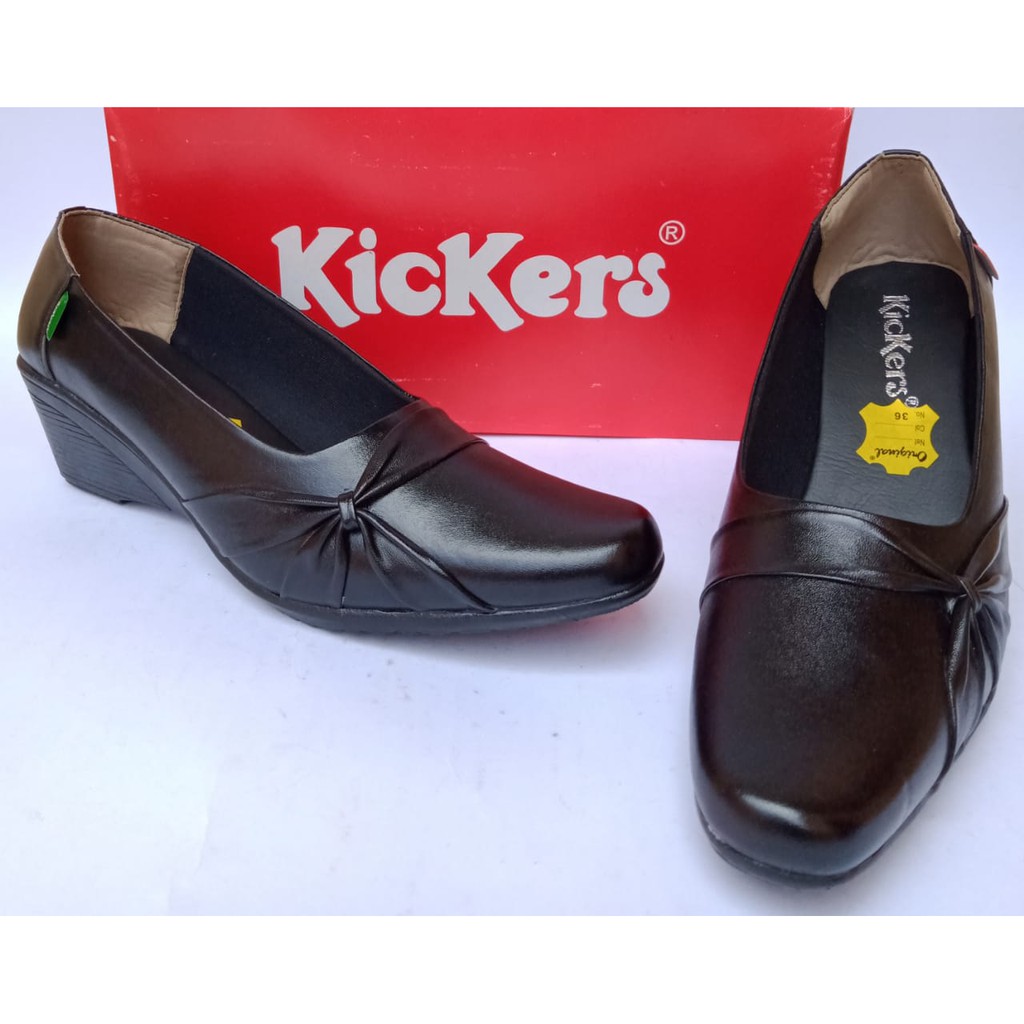 Sepatu pantofel wanita kerja formal kantor kickers kulit asli original wedges murah kekinian COD