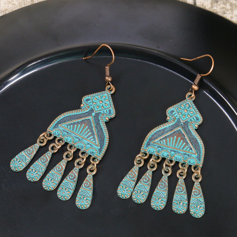 Anting Rumbai Panjang Desain Bunga Geometris Gaya Vintage Bohemian