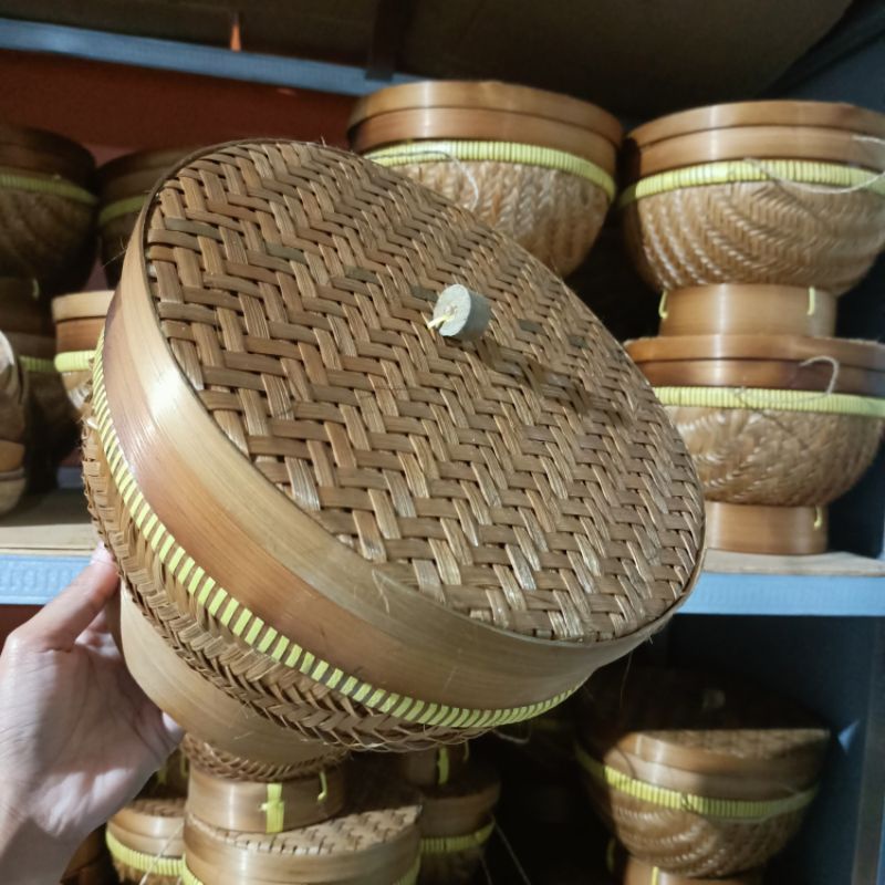 Ceting Bambu wadah nasi bambu asap UK Besar dia 25 T 17cm