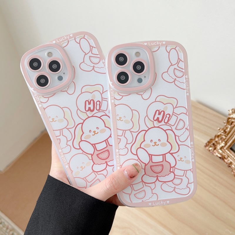 Case Pelindung Lensa Desain Anak Anjing pink Untuk iphone 13 pro max 11 12 XR XSMAX 7 8 plus se2