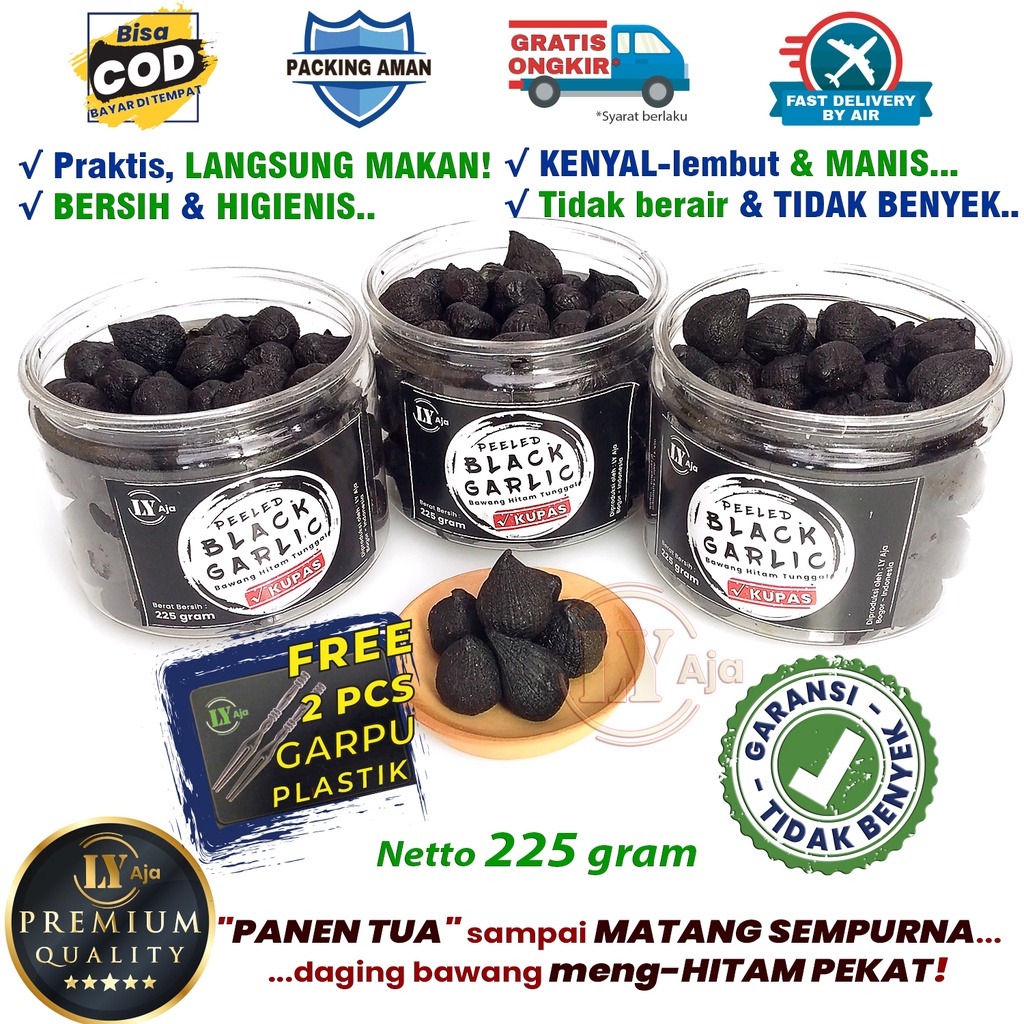 Bawang Hitam Tunggal Lanang Kupas 225 Gram Peeled Black Garlic LY Aja 225 Gr