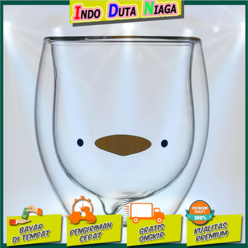 CRATE Gelas Pinguin Lucu Anti Panas Double Wall Glass 250ml - CIQ38