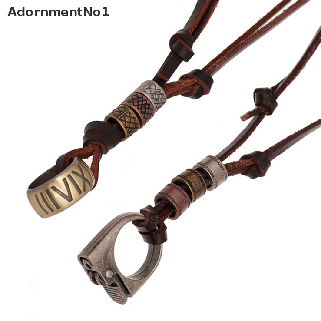 (AdornmentNo1) Kalung Tali Kulit Imitasi Adjustable Dengan Liontin Gaya Vintage Untuk Pria