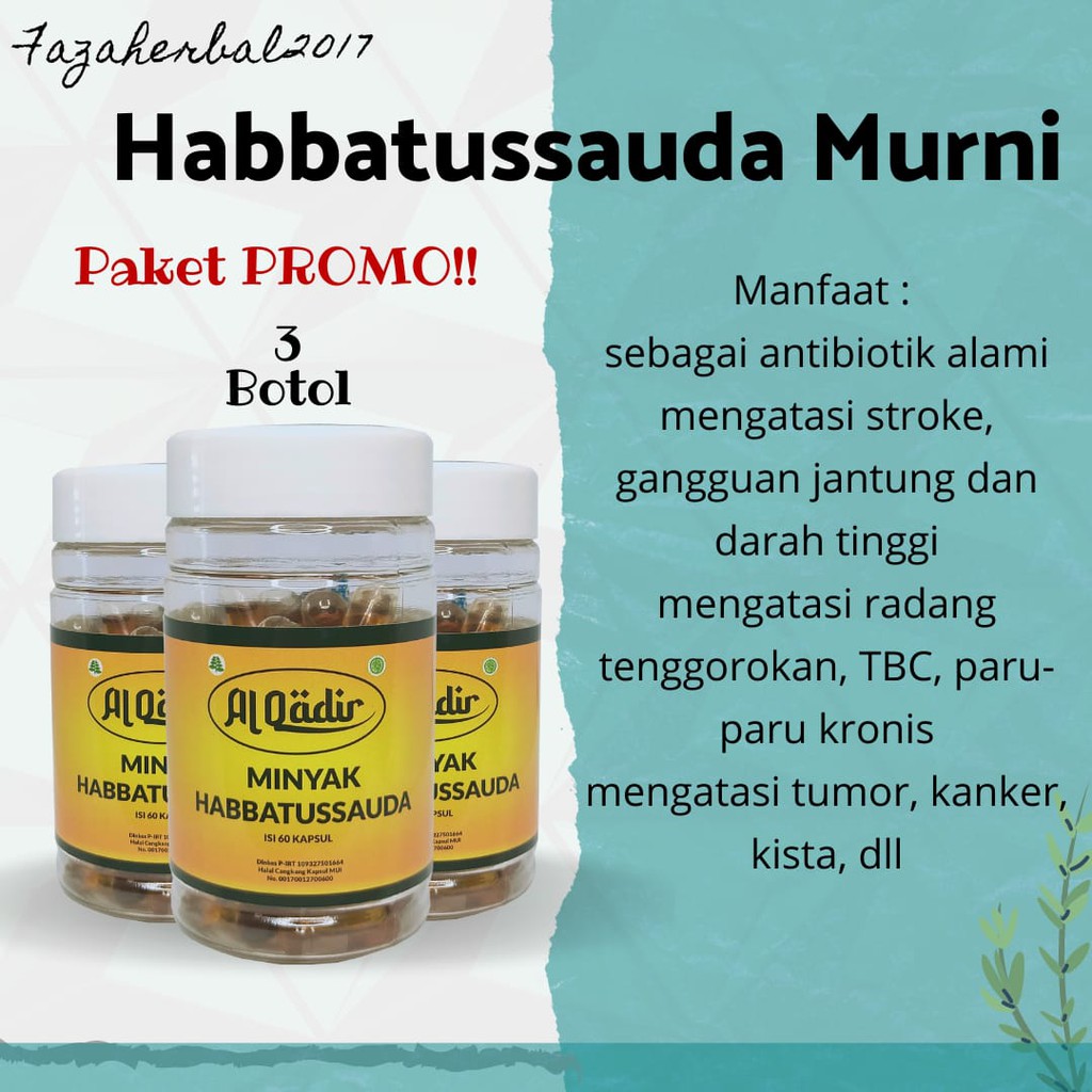 PAKET PROMO 3 Minyak Habatussauda Murni 60 Kapsul