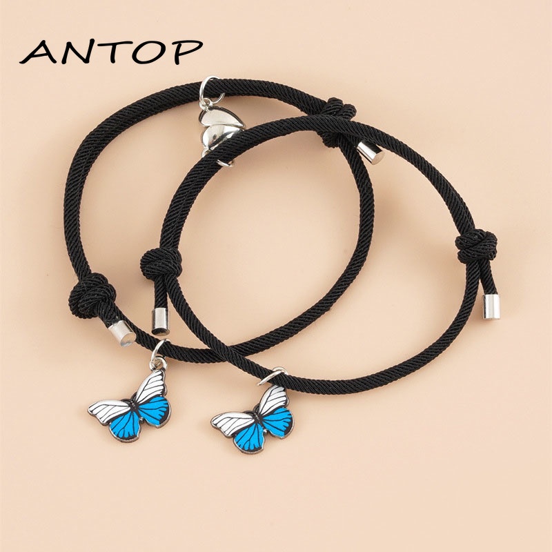 2Pcs Fashion Gelang Pasangan Magnetik Kupu-kupu Warna Tenunan Aksesoris Unisex ANTOP