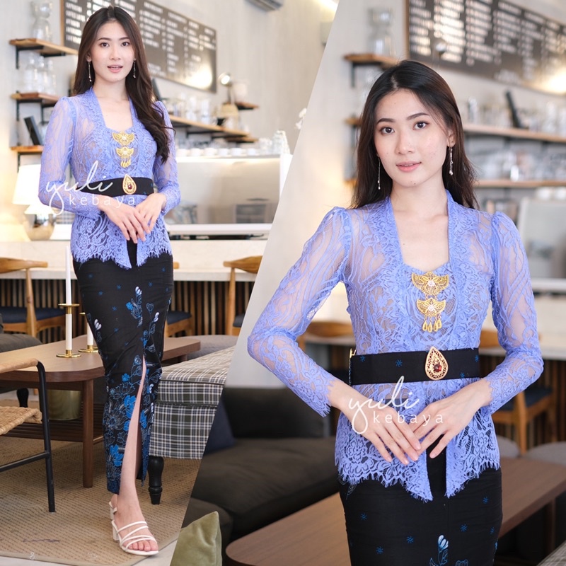 Set Kebaya Bali Kutubaru Semi Italy lengan Panjang kerut pundak