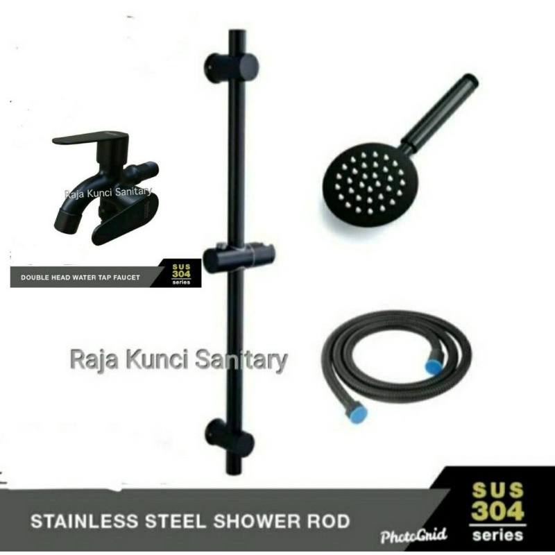 Shower Tiang Stainless SUS 304 Hitam/Black/Shower Hitam/Shower Black/Paket Lengkap