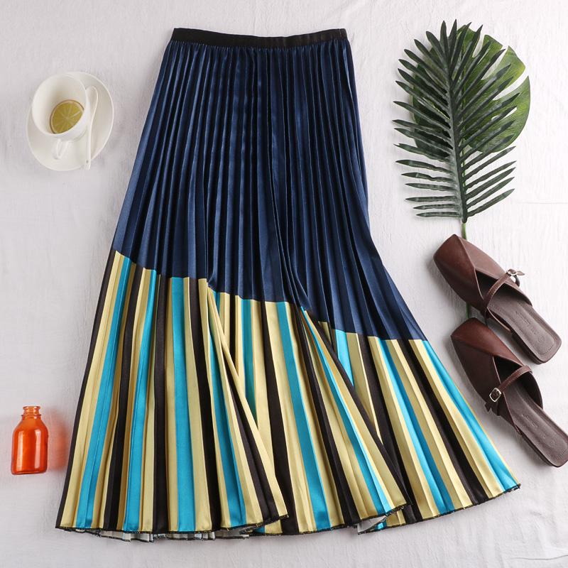  Rok  Panjang Model  High Waist Lipit  Motif Garis Kotak Kotak 