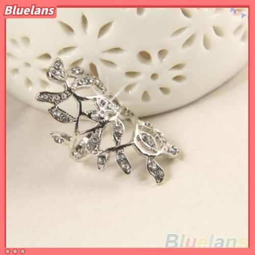 Bluelans Cincin Knuckle Desain Daun Hollow Hias Berlian Imitasi Untuk Wanita