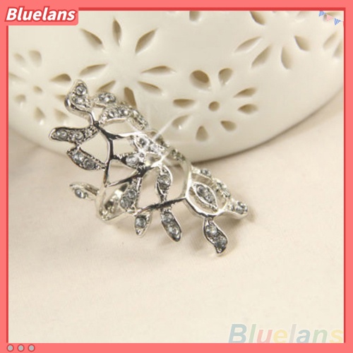 Bluelans Cincin Knuckle Desain Daun Hollow Hias Berlian Imitasi Untuk Wanita