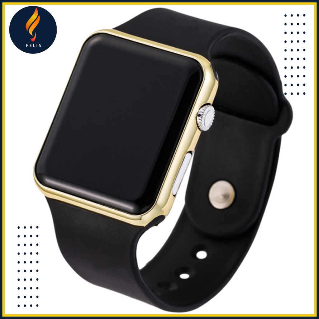 JAM Tangan Pria Wanita Digital Anti Air Trend Terbaru 2021 Jam Tangan Cewek Casual Main Kecil Elegan Murah F020-Hitam Body Gold