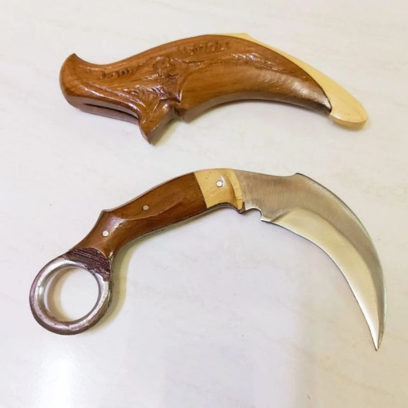 Pisau karambit kerambit baja tajam PISAU KRAMBIT UNIK KAYU UKIR PISAU SURVIVAL KIT