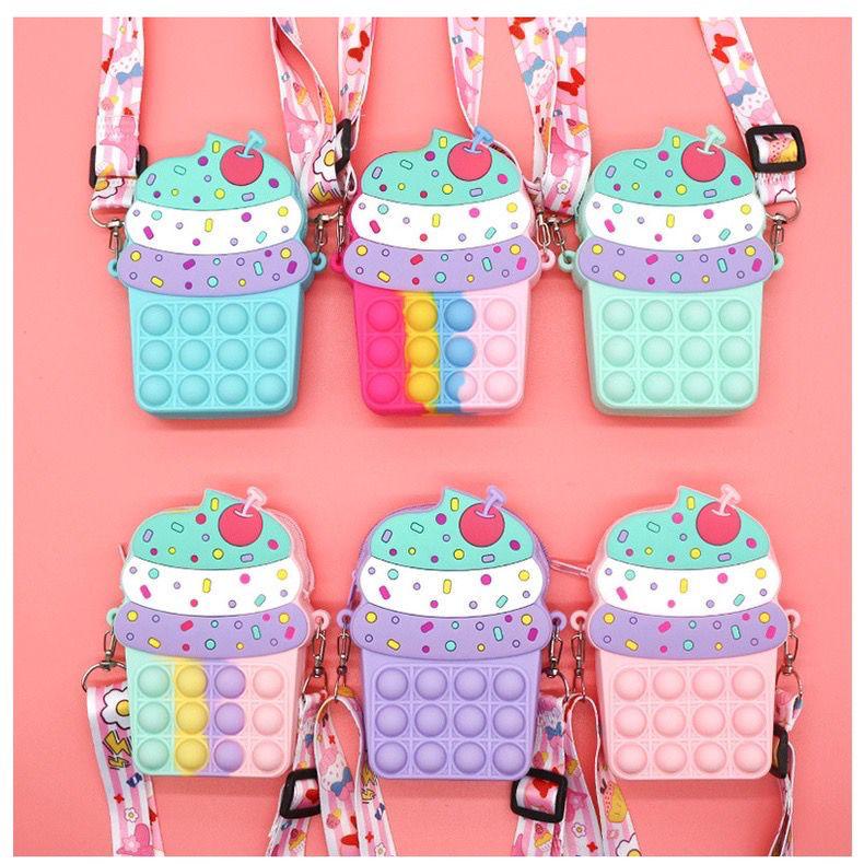 TAS SELEMPANG POP IT ANAK IMPORT CUPCAKE/ TAS POP IT CUPCAKE RAINBOW