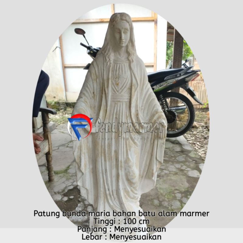 Patung bunda maria batu alam asli marmer T.100