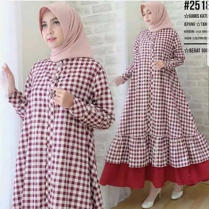 baju gamis wanita terbaru motif kotak/baju muslim kekinian -