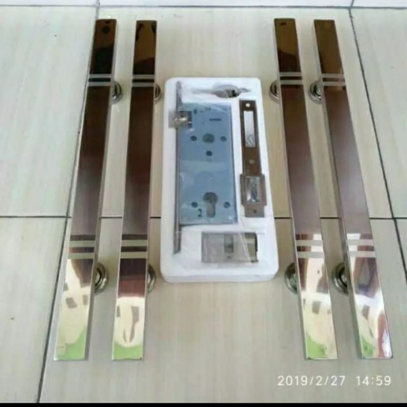 Fullset 60cm Handle pintu rumah 1set Kunci Stainless/ Gagang pintu Stainless Asli