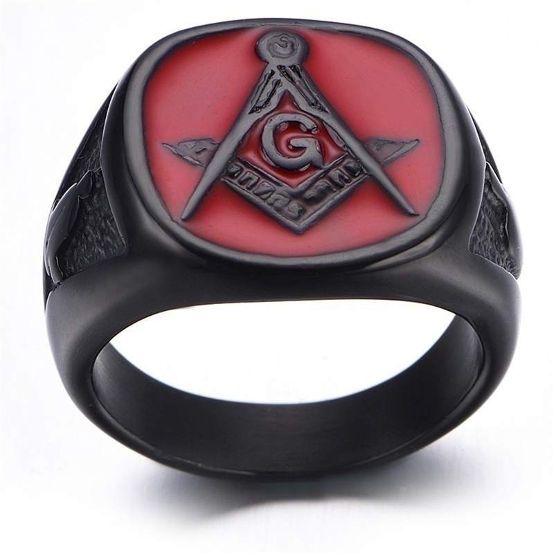 Cincin Masonic Warna Hitam Gaya Punk Untuk Pria