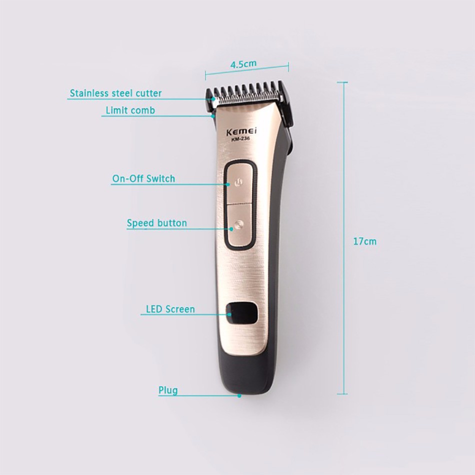 Kemei KM 236 Alat Cukur Rambut Hair Clipper Professional Corded LED Digital Mesin Cukuran KM-236