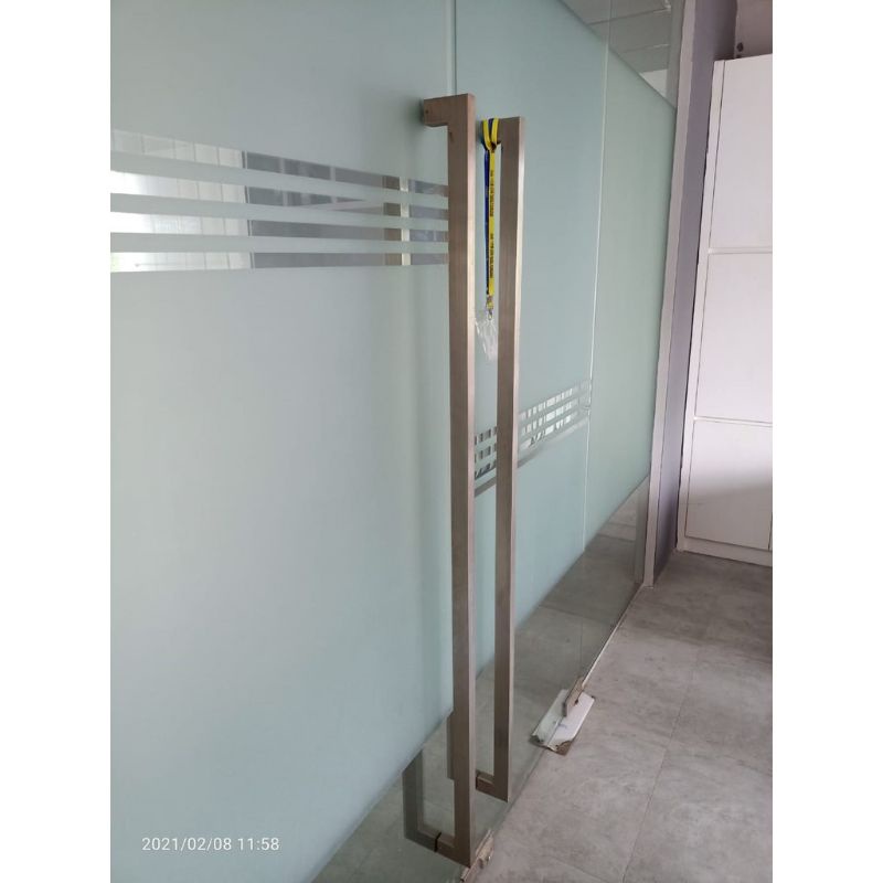 Handle pintu kaca dan kayu stainless steel baut tembus bisa custom kantor gedung atm rumah 160cm