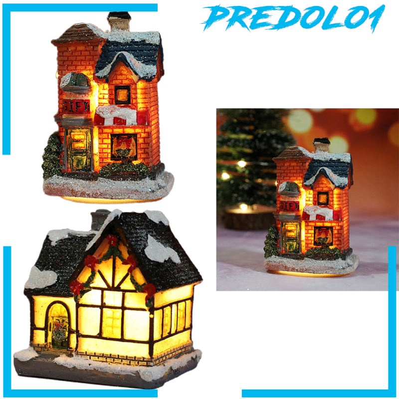 [PREDOLO1] 2x Mini Christmas Snow House LED Village Dollhouse Set Table Garden Decor