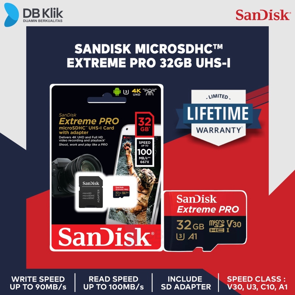 Micro SD SanDisk Extreme Pro SDHC 32GB 100MB/s with Adapter