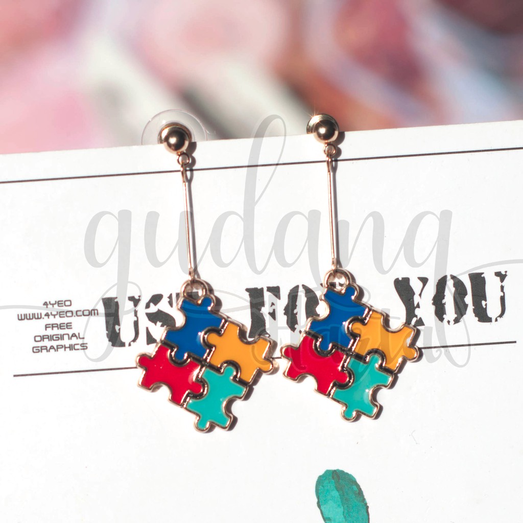 Anting Stud Panjang Puzzle Pieces Lucu Unik GH 203777