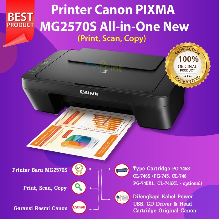 Printer Canon Pixma MG2570s / MG2577s Print Scan Copy With Ink Cartridge 745s 746s PG745 CL746 Small