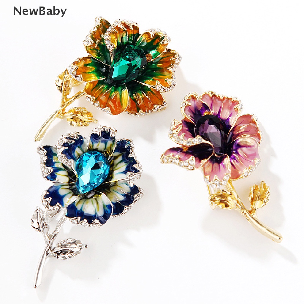 Newbaby Bros Pin Enamel Bunga Kristal Berlian Imitasi Elegan Untuk Wanita