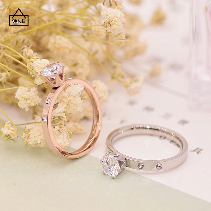 COD Cincin Berlian Imitasi Bahan Titanium Warna Rose Gold Untuk Wanita A one