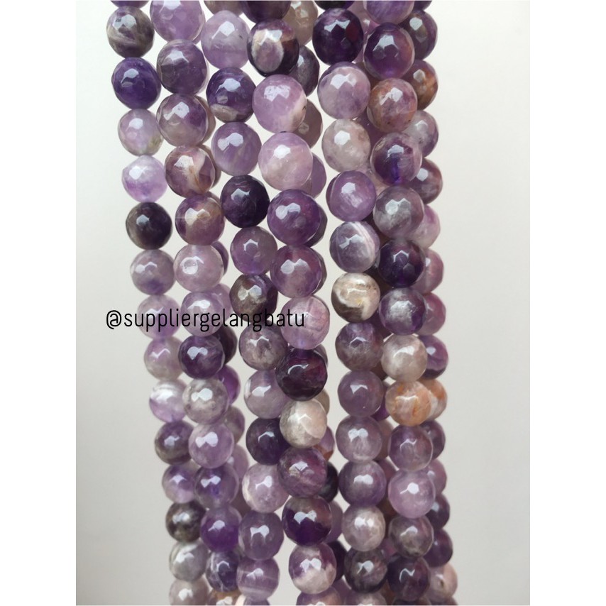 Batu kecubung brazil asli FACET 8mm CUTTING purple amethyst asli ungu aksesoris fashion bahan craft