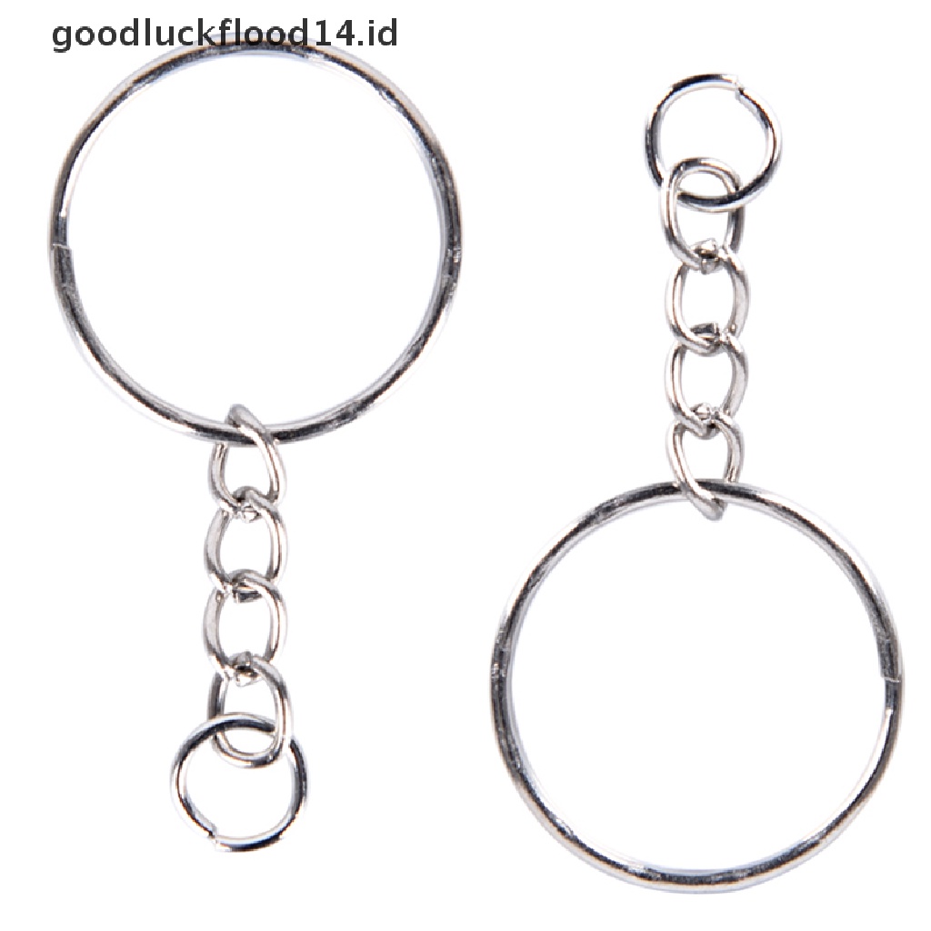 [OOID] Polished Stainless Silver Keyring Keychain Split Ring Short Chain DIY Jewelry ID