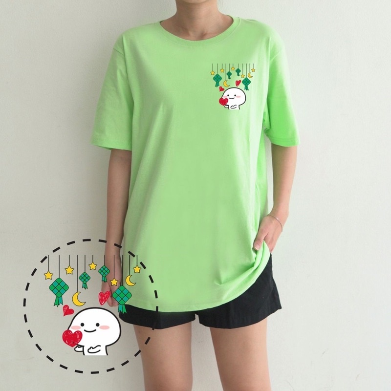 KAOS LEBARAN EID IDUL FITRI PENTOL L02 KETUPAT EID MUBARAK IDUL FITRI GAMBAR LUCU COUPLE COTTON COMBED GROSIR MURAH