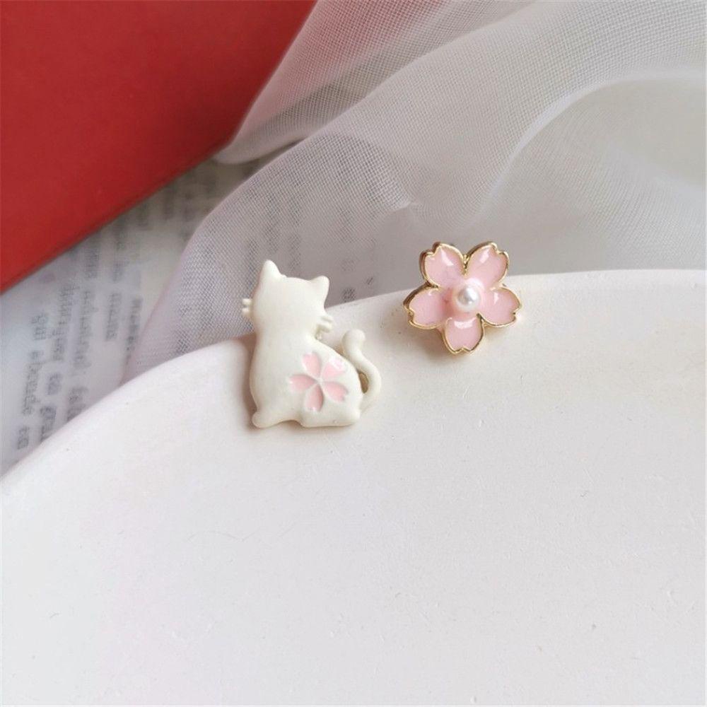 Lily Rabbit Earrings Hadiah Asimetris Fashion Hati Merah