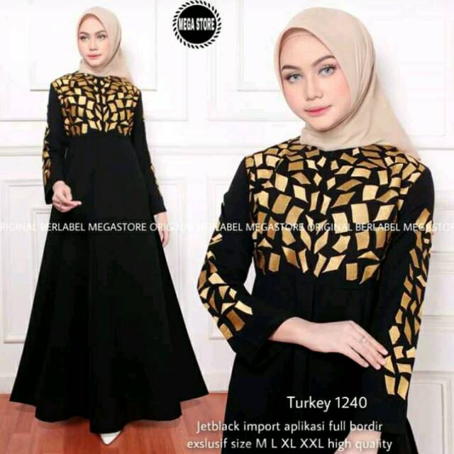 Turkey 1240 / Turkey 1221 / Abaya Hitam / Abaya eksklusif By Mega Store Ori Solo