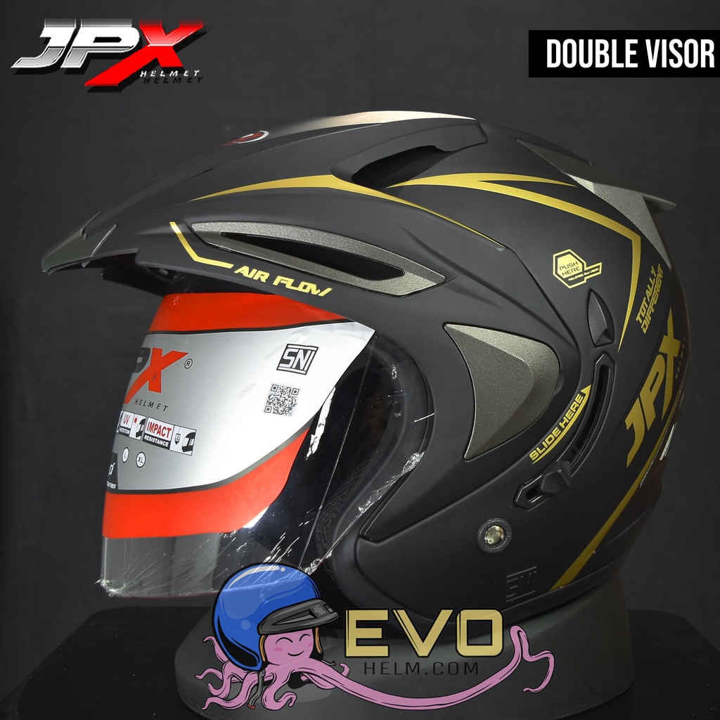 HELM JPX HALFFACE_JPX SUPREME - BLACK DOFF / GOLD ( ONGKIR 2KG) JPX HALFFACE JPX SUPREME