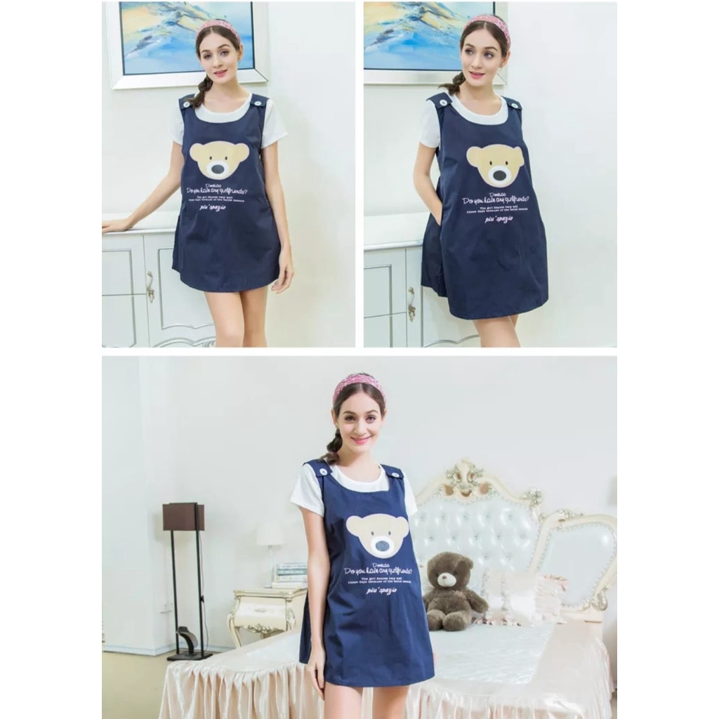 INV - OVERALL DRESS BUMIL REBECCA / KATUN SABLON / NAVY / TERBARU / BUSUI FRIENDLY