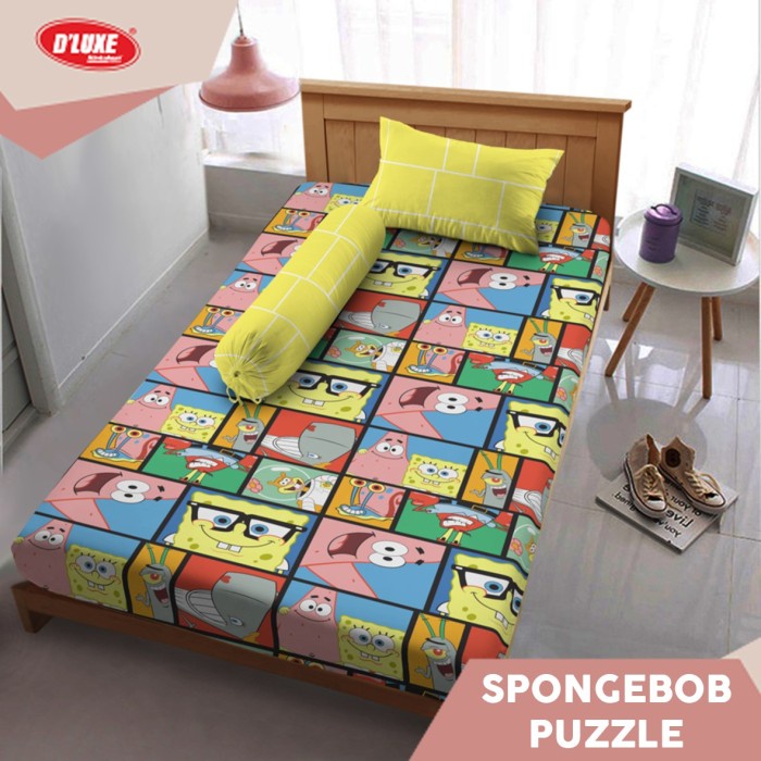 Sprei & Bedcover Premium Kintakun Sprei Dluxe Single Size Uk. 120X200 Cm - Spongebob Puzzle