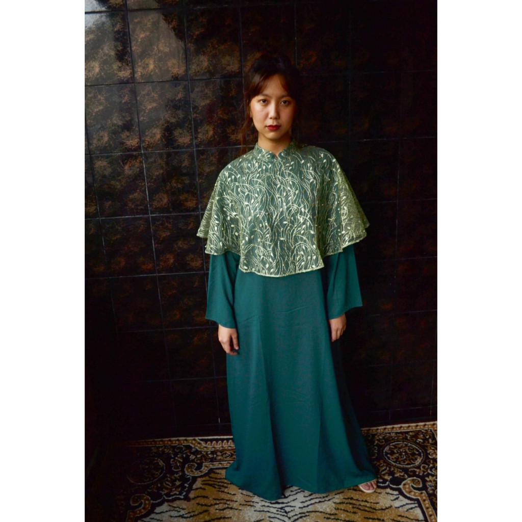Gamis Kombinasi Brokat Hijau Botol - Frida Collection