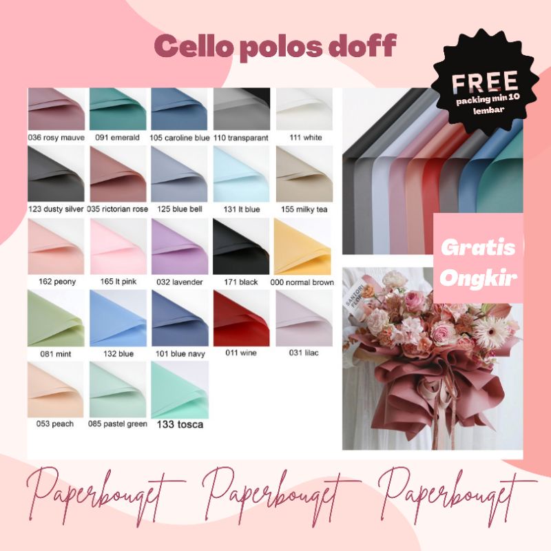 

20LEMBAR KERTAS CELLO POLOS DOFF/KERTAS CELLOPHANE/KERTAS BUKET BUNGA/KERTAS FLOWER WRAPPING PAPER