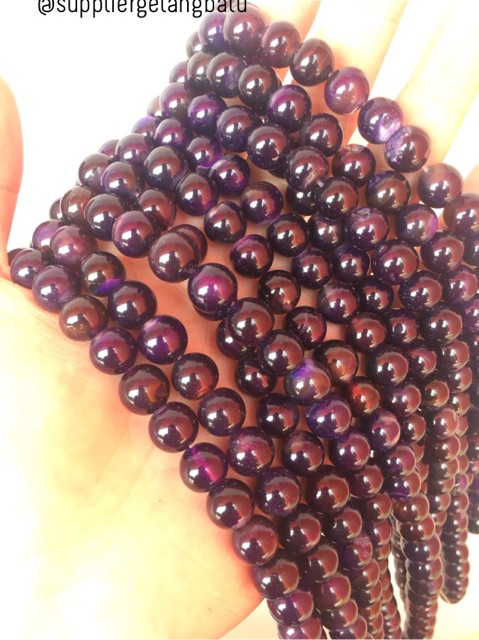 renceng bahan batu kecubung hitam 10mm amethys bongkah akik kalimantan dark purple diy star seller