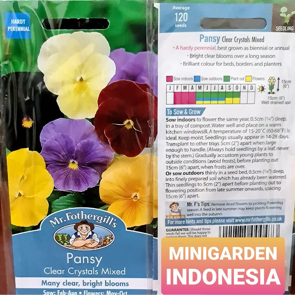 Benih Bunga PANSY CLEAR CRYSTAL MIXED PACK 120 BIJI Mr.Fothergills Bibit Tanaman