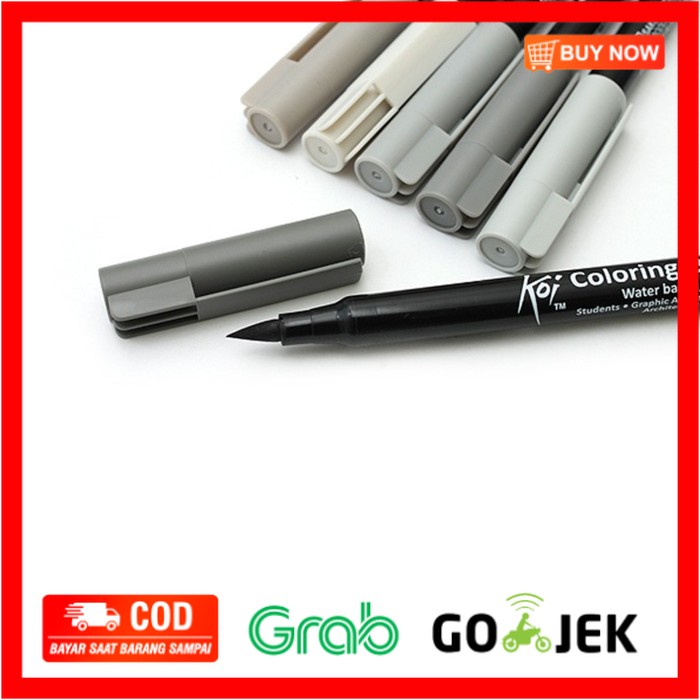 

(BISA COD) SAKURA KOI COLORING BRUSH PEN - 6 gray colors set