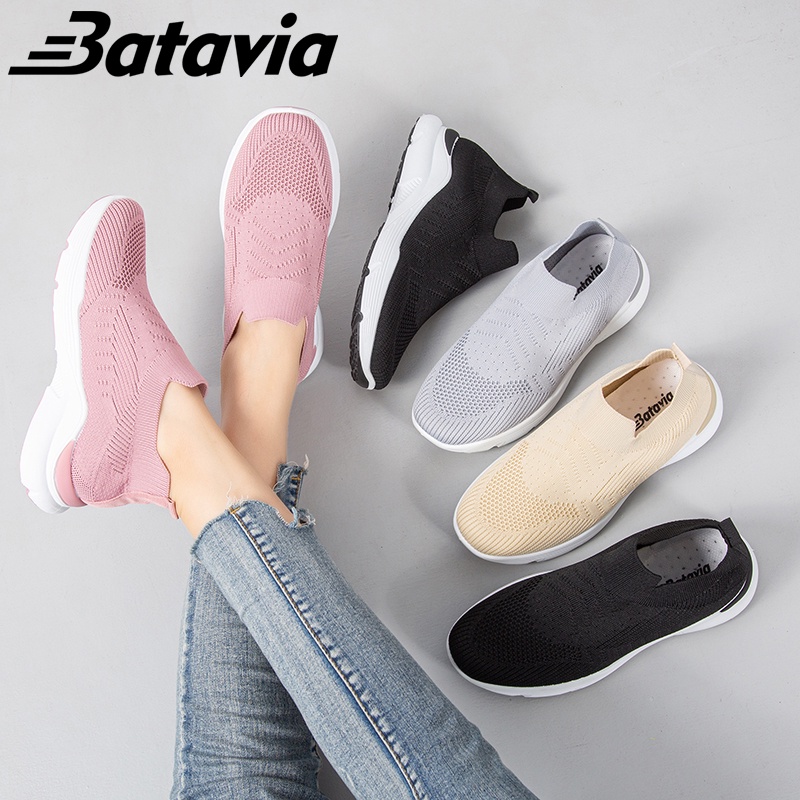 （COD）Batavia Impor Baru Sepatu Wanita Sneakers Bernapas Tipis Kasual Mesh Rajutan fashion Sepatu Wanita Sepatu Lari A24