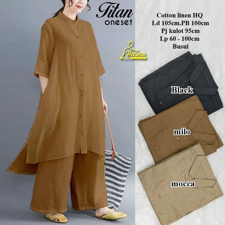 Setelan Tunik Dan Celana Kulot Jumbo Pakaian Wanita Terbaru Baju Polos Oversize Titan One Set